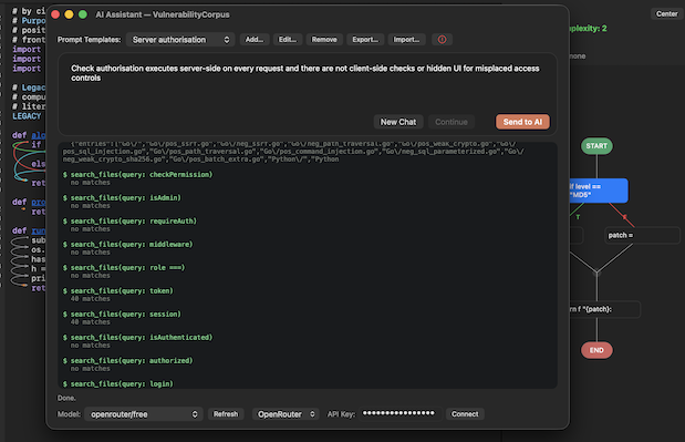 Karma Pro's AI assistant panel, with the conversation and the model selector.